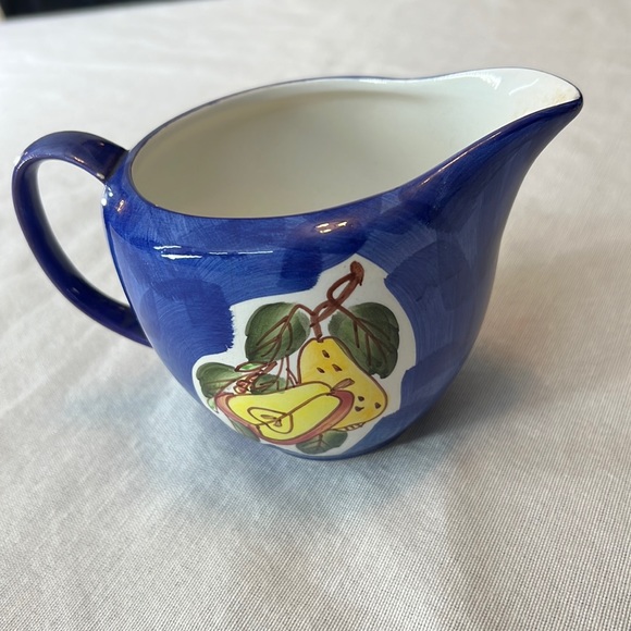 ⭐️ Vintage cobalt blue pottery server dish creamer gravy boat apple cottage core - Picture 1 of 13